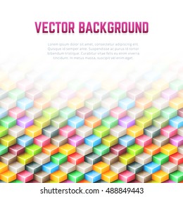 Colorful abstract geometric vector background. Poster design template with color glossy 3D cubes pattern and blank space for text.
