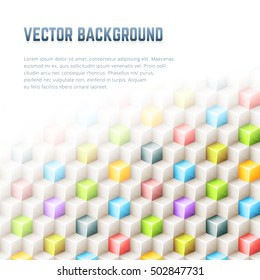 Colorful abstract geometric vector background. Poster design template with color glossy 3D cubes pattern and blank space for text.