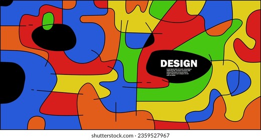 Colorful Abstract Geometric Wave Background.With Bold Black Line And Beautiful colors. Web Design, Landing page, and Print Material.