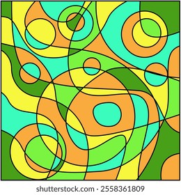 Colorful Abstract Geometric Wave Background.With Bold Black Line And Beautiful colors.