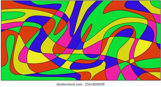 Colorful Abstract Geometric Wave Background.With Bold Black Line And Beautiful colors. Web Design, Landing page, and Print Material.
