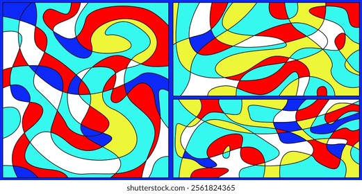 Colorful Abstract Geometric Wave Background.With Bold Black Line And Beautiful colors. Web Design, Landing page, and Print Material.