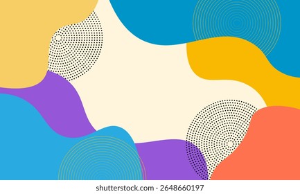 motif d'onde géométrique abstrait coloré avec arrière-plan template à bannières pointillées, illustration vectorielle