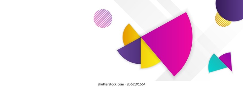 Colorful abstract geometric wide banner background design. Blue yellow red pink green abstract vector business long banner template. Business minimal background with halftone circle frame