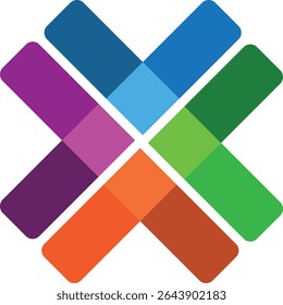 Colorful abstract geometric X design with vibrant hues.