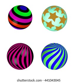 colorful abstract globes with different inner spherical patterns on a white background