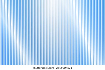 Colorful abstract gradient background with trendy ribbed glass effect. Blue acrylic reeded fluted panel. Vector illustration