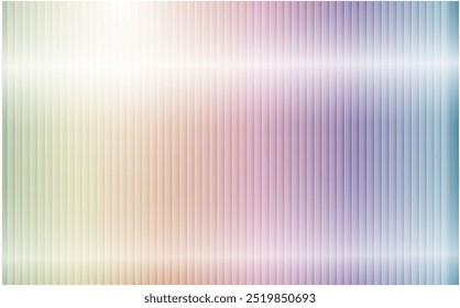 Colorful abstract gradient background with trendy ribbed glass effect. Rainbow acrylic reeded fluted panel. Vector illustration