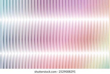 Colorful abstract gradient background with trendy ribbed glass effect. Rainbow acrylic reeded fluted panel. Vector illustration