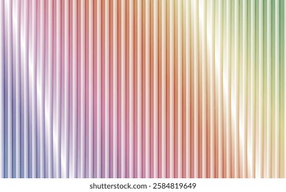 Colorful abstract gradient background with trendy ribbed glass effect. Rainbow acrylic reeded fluted panel. Vector illustration