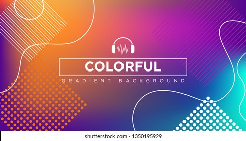 Colorful Abstract Gradient Background with Wavy Lines and Headphone