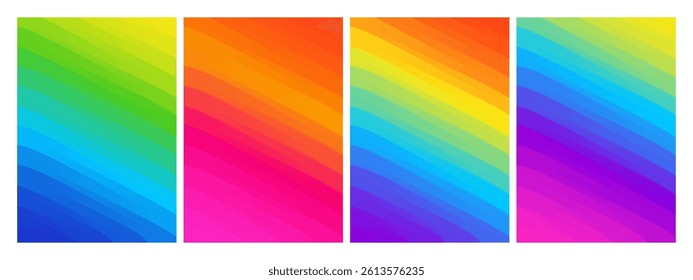 Colorful abstract gradient backgrounds with smooth diagonal lines and vivid rainbow compositions for trendy prints and digital designs