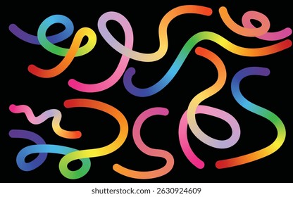 Colorful Abstract Gradient Curved Line Composition. Wavy Gradient Ribbon Lines Rainbow Abstract Art. Curvy Rainbow Line Pattern Gradient Abstract Flow Shapes.