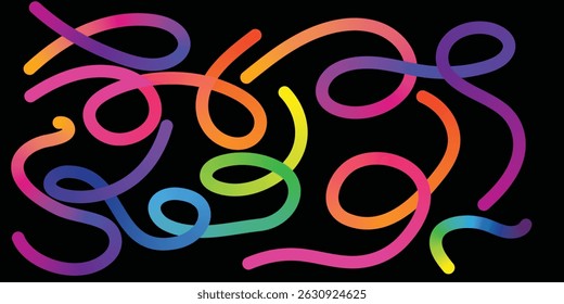 Colorful Abstract Gradient Curved Line Composition. Wavy Gradient Ribbon Lines Rainbow Abstract Art. Curvy Rainbow Line Pattern Gradient Abstract Flow Shapes.
