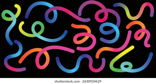 Colorful Abstract Gradient Curved Line Composition. Wavy Gradient Ribbon Lines Rainbow Abstract Art. Curvy Rainbow Line Pattern Gradient Abstract Flow Shapes.