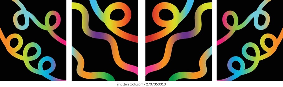 Líneas de cinta de degradado Abstractas colorido. Conjunto de Formas de onda de arte digital para fondos, pósters y diseño creativo.
