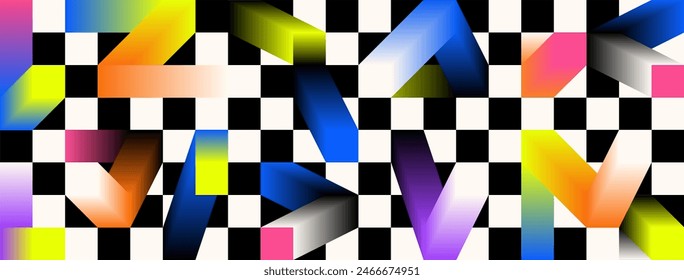 Colorful abstract gradient shapes, chess mate background, trendy motif background, trendy vivid colorful gradient elements, blend background.