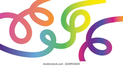 Colorful Abstract Gradient Wavy Line on white background. Colorful Abstract Gradient curvy shapes. Gradient Rainbow Color Abstract doodle line shapes.
