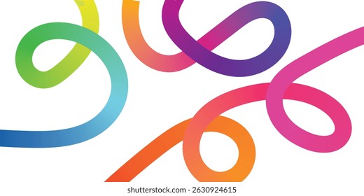 Colorful Abstract Gradient Wavy Line on white background. Colorful Abstract Gradient curvy shapes. Gradient Rainbow Color Abstract doodle line shapes.