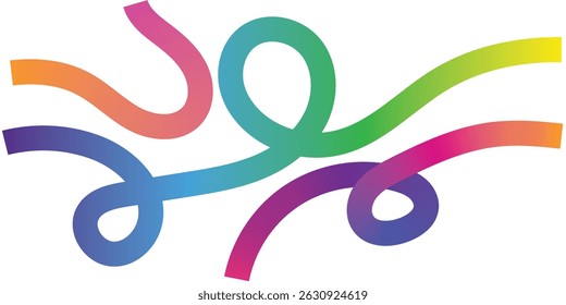 Colorful Abstract Gradient Wavy Line on white background. Colorful Abstract Gradient curvy shapes. Gradient Rainbow Color Abstract doodle line shapes.