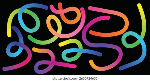 Colorful Abstract Gradient Wavy Line. Colorful Abstract Gradient curvy shapes. Gradient Rainbow Color Abstract doodle line shapes. Pattern design with gradient curvy lines