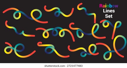 Línea ondulada degradada Abstractas colorida. Formas curvas de degradado Abstractas colorido. Formas de línea de doodle Abstractas de color de arco iris degradado. Diseño de patrones con líneas curvas degradadas