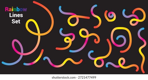 Colorful Abstract Gradient Wavy Line. Colorful Abstract Gradient curvy shapes. Gradient Rainbow Color Abstract doodle line shapes. Pattern design with gradient curvy lines