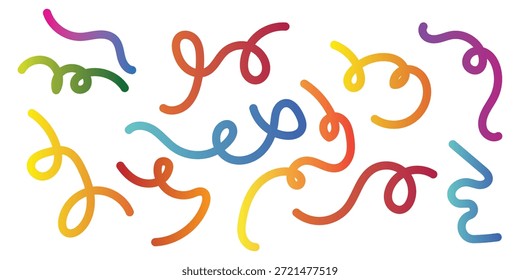 Colorful Abstract Gradient Wavy Line. Colorful Abstract Gradient curvy shapes. Gradient Rainbow Color Abstract doodle line shapes. Pattern design with gradient curvy lines