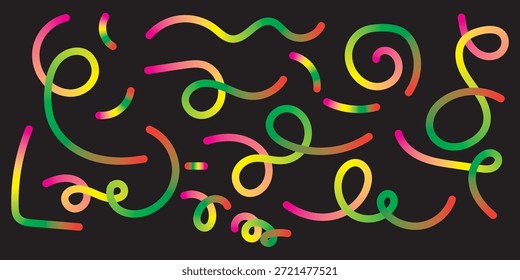 Línea ondulada degradada Abstractas colorida. Formas curvas de degradado Abstractas colorido. Formas de línea de doodle Abstractas de color de arco iris degradado. Diseño de patrones con líneas curvas degradadas