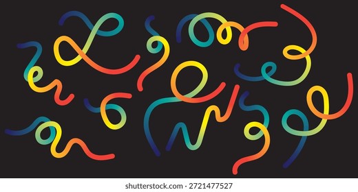 Línea ondulada degradada Abstractas colorida. Formas curvas de degradado Abstractas colorido. Formas de línea de doodle Abstractas de color de arco iris degradado. Diseño de patrones con líneas curvas degradadas