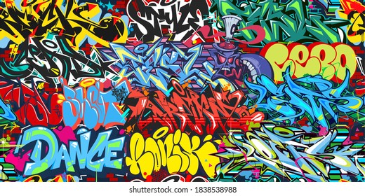 Colorful Abstract Graffiti Street Art Seamless Pattern. Vector Illustration Background Art