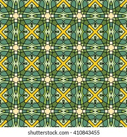 Colorful abstract graphic background, seamless geometric pattern, fabric repeating texture. Tribal ethnic ornament, vector illustration. 