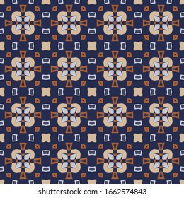 Colorful abstract graphic background, vector seamless pattern in blue, beige and orange.