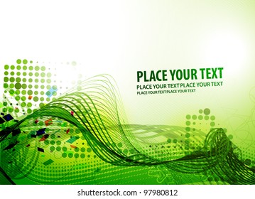 Colorful abstract green wave vector background.