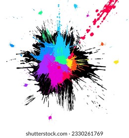 Colorful abstract grunge splashes, vector EPS10. Multicolor abstract wallpaper. Vivid backgrounds series. Bright rainbow colours. Vector without gradient with copy-space. High quality traced
