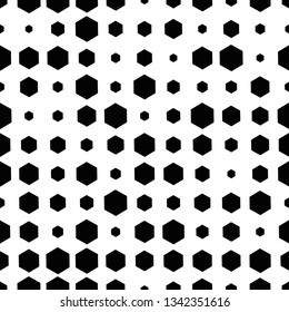 Colorful abstract halftone seamless pattern with hexagon, geometric shapes. Vector illustration. 