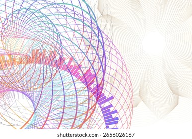 Colorful abstract halftone waves with gradient lines and dotted motion flow