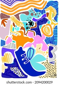 Colorful abstract hand drawing shapes lines vector illustration.