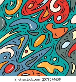 Colorful abstract hand drawn pattern waves background