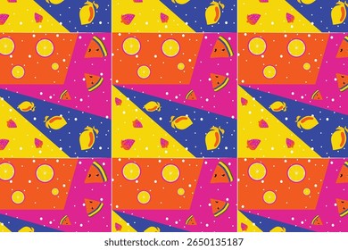 Colorful and abstract hand drawn style mix fruit seamless pattern for kids posters, events decorations, digital paper, kids book cover, kid cloths. 