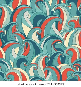 Colorful abstract hand-drawn background. Vector card with blue and red wave pattern. Illustration
