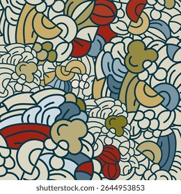 buntes abstraktes handgezeichnetes Doodle-Muster, Wellenhintergrund