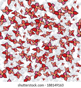 Colorful abstract hand-drawn of flower pattern. (transparent effect)