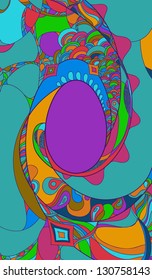 colorful abstract hand-drawn pattern on a dark background, frame