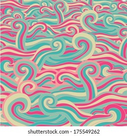 colorful abstract hand-drawn pattern, waves background.