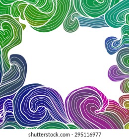 colorful abstract hand-drawn pattern, waves background frame.Vector version