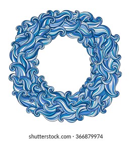 Colorful abstract hand-drawn round pattern, waves background 