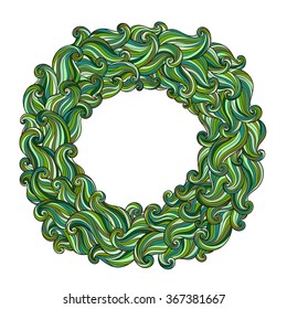 Colorful abstract hand-drawn round pattern, waves background 