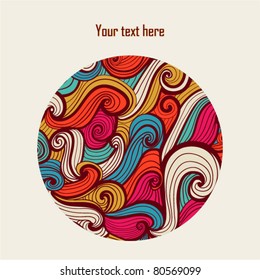 colorful  abstract hand-drawn round pattern, waves background in circle