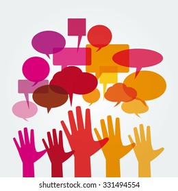 Colorful abstract hands with speech bubbles
